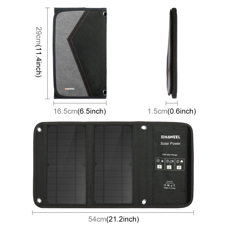 HAWEEL 14W 2個太陽能板摺疊包,雙板 5V / 2.4A Max雙口USB