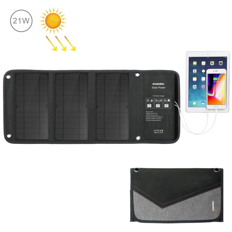 HAWEEL 21W 3個太陽能板摺疊包,三板 5V 3A Max雙口USB