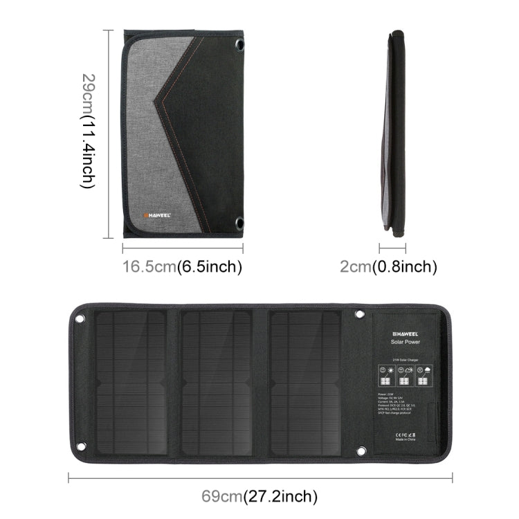 HAWEEL 21W 3個太陽能板摺疊包,三板 5V 3A Max雙口USB