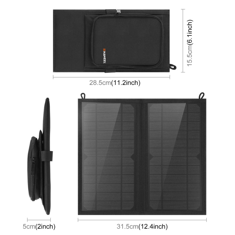 HAWEEL 12W 2個太陽能板摺疊包  5V / 3.1A Max雙口USB