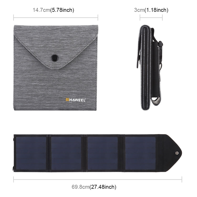 HAWEEL 14W 4*3.5W 超薄4個太陽能板, 四板充電摺疊包 帶5V / 2.2A USB接口