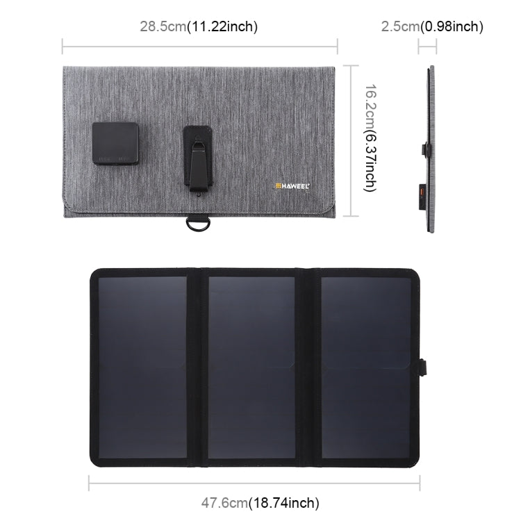 HAWEEL 21W 3x7W 超薄3個太陽能板, 5V / 3A  三板充電摺疊包 帶雙USB接口 支持快充協議