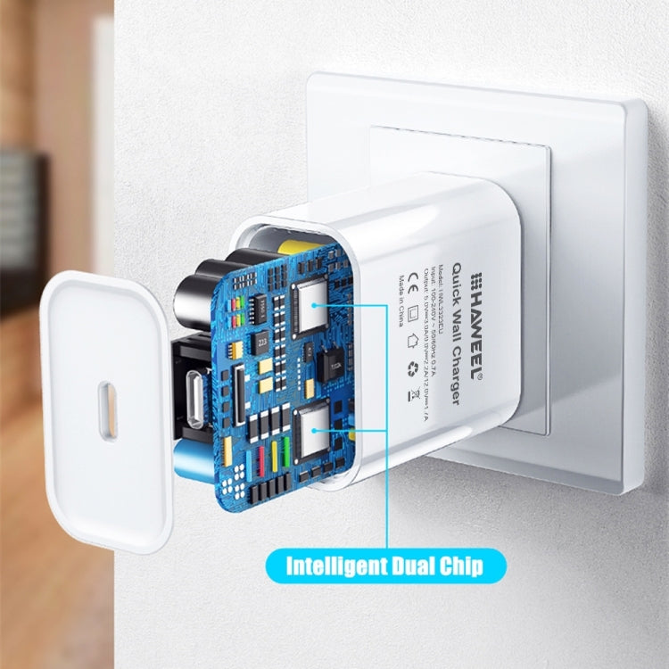HAWEEL PD 20W 單個USB-C / Type-C接口 旅行充，支持快充全協議, 歐規