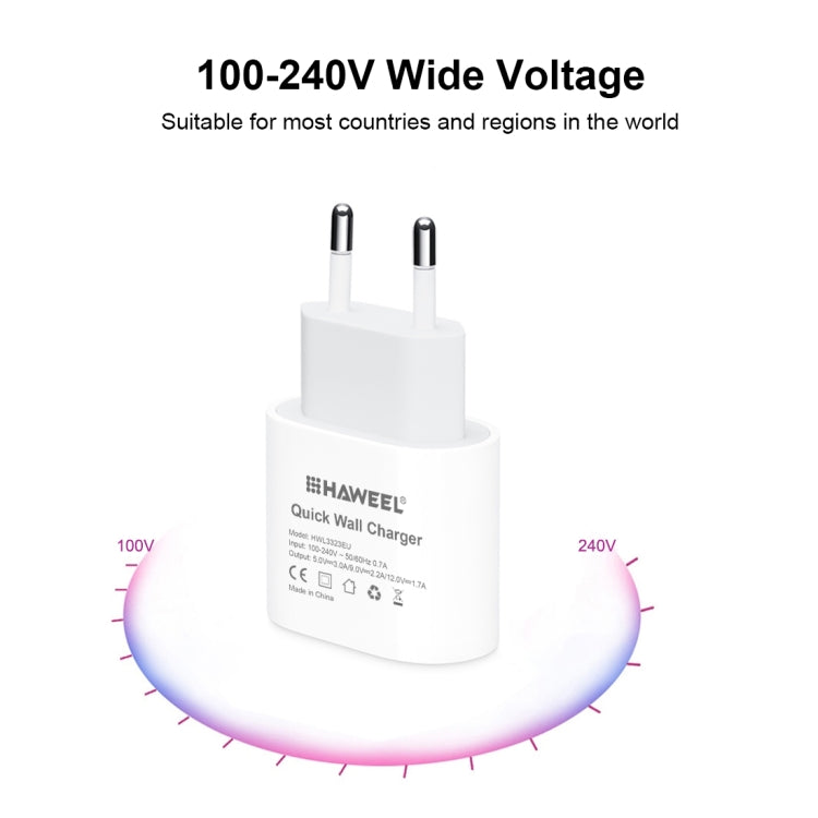HAWEEL PD 20W 單個USB-C / Type-C接口 旅行充，支持快充全協議, 歐規