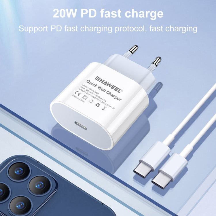 HAWEEL PD 20W 單個USB-C / Type-C接口 旅行充，支持快充全協議, 歐規