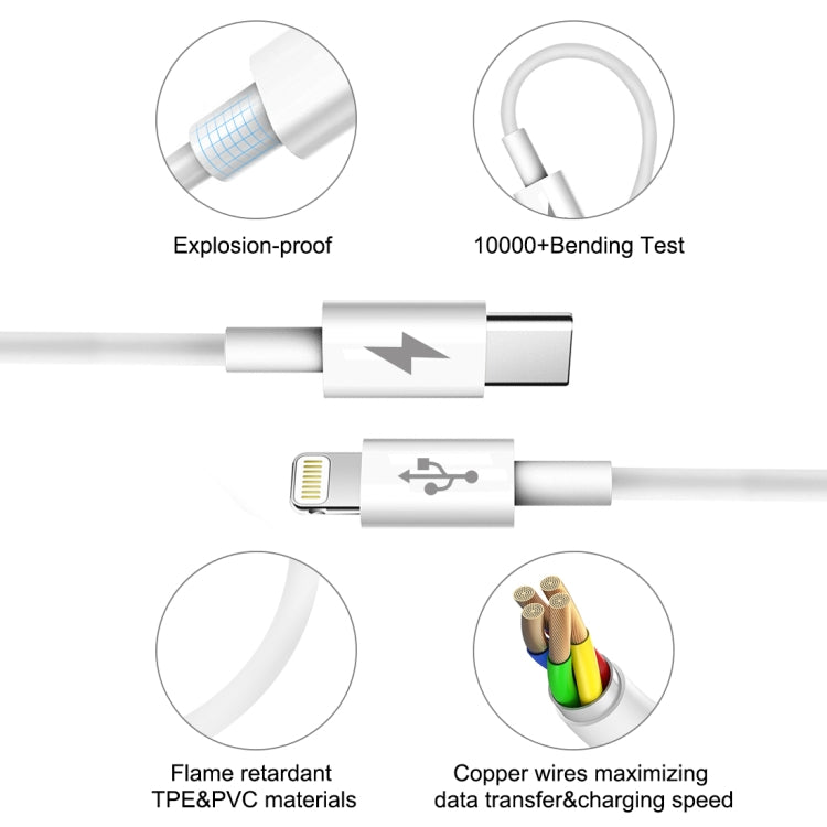 HAWEEL 25W 3A USB-C / Type-C轉8 Pin PD快充數據線，線材長度:1米