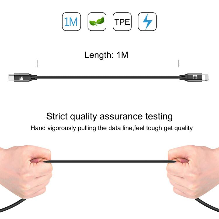 HAWEEL USB-C / Type-C轉8 Pin 充電數據線，線材長度:1米