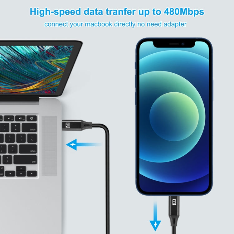 HAWEEL USB-C / Type-C轉8 Pin 充電數據線，線材長度:1米
