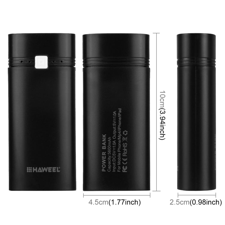 HAWEEL 2節18650電池移動電源盒 帶USB接口輸出&指示燈 不包含電池