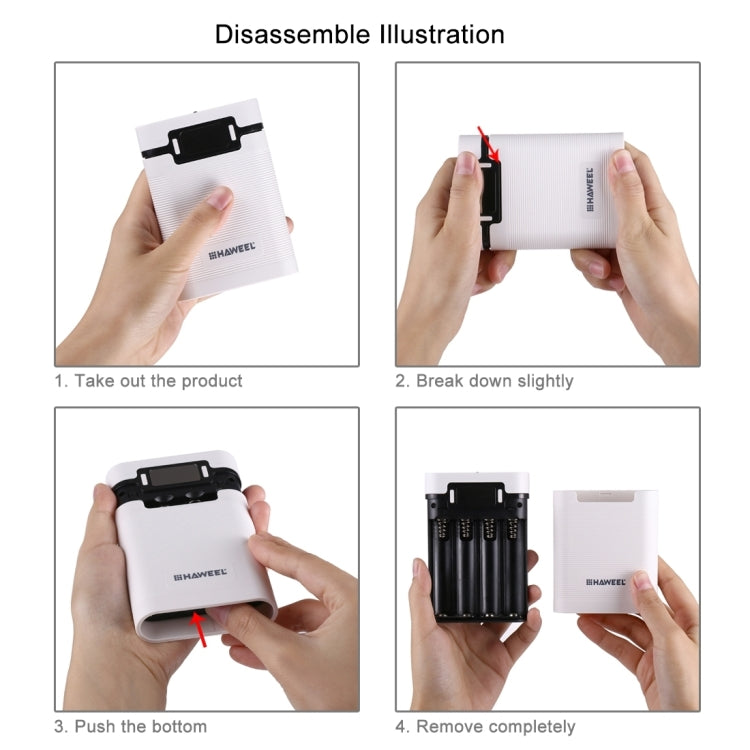 HAWEEL 4節18650電池移動電源盒 帶2xUSB接口輸出&显示屏 不包含電池 , DIY 4 x 18650 10000mAh  Battery (US)