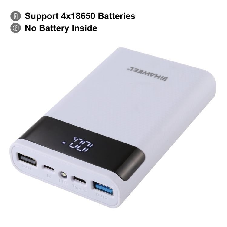 HAWEEL 4節18650電池移動雙向快充電源盒 帶2xUSB接口輸出&显示屏 不包含電池 支持快充協議