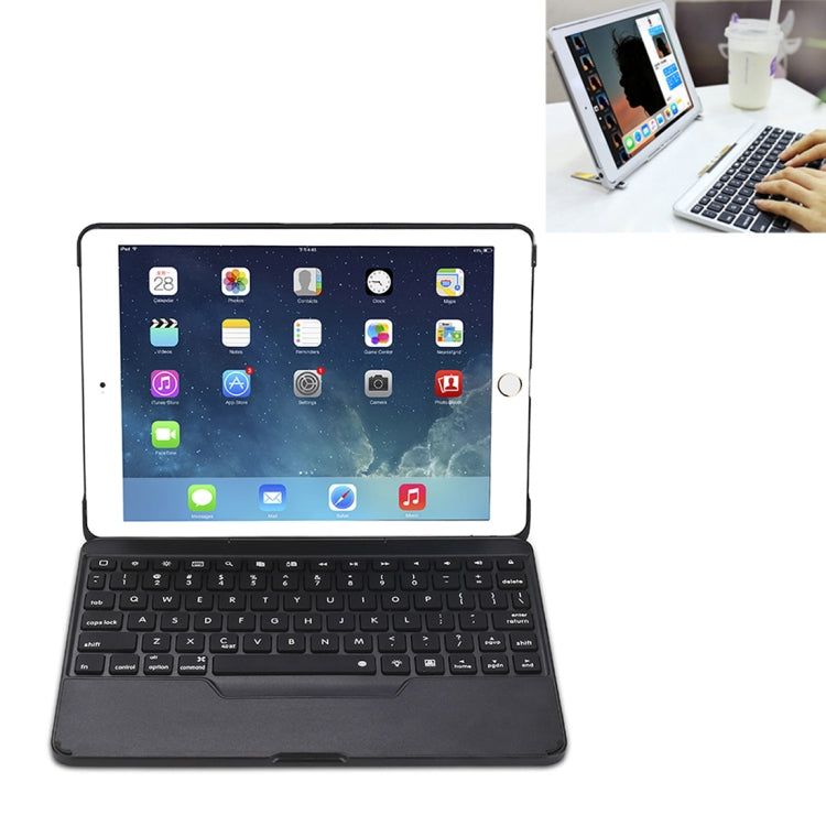 F611 適用於iPad Air 2 / 9.7  / 9.7 inch  / Air / Pro 9.7 inch 可拆卸七彩背光鋁合金底板無線藍牙鍵盤保護殼