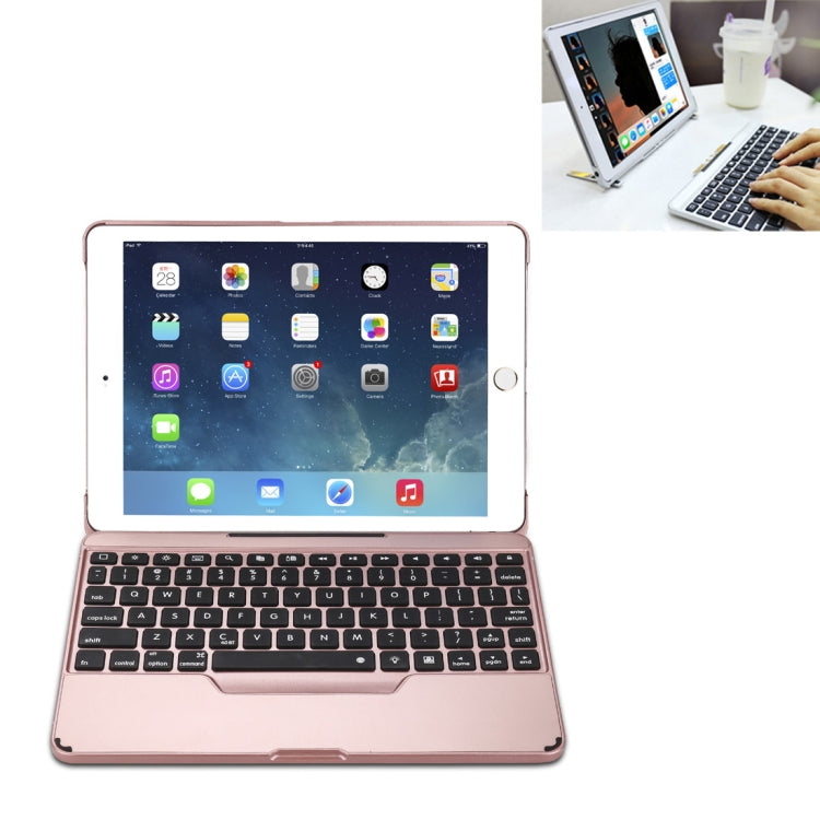 F611 適用於iPad Air 2 / 9.7  / 9.7 inch  / Air / Pro 9.7 inch 可拆卸七彩背光鋁合金底板無線藍牙鍵盤保護殼