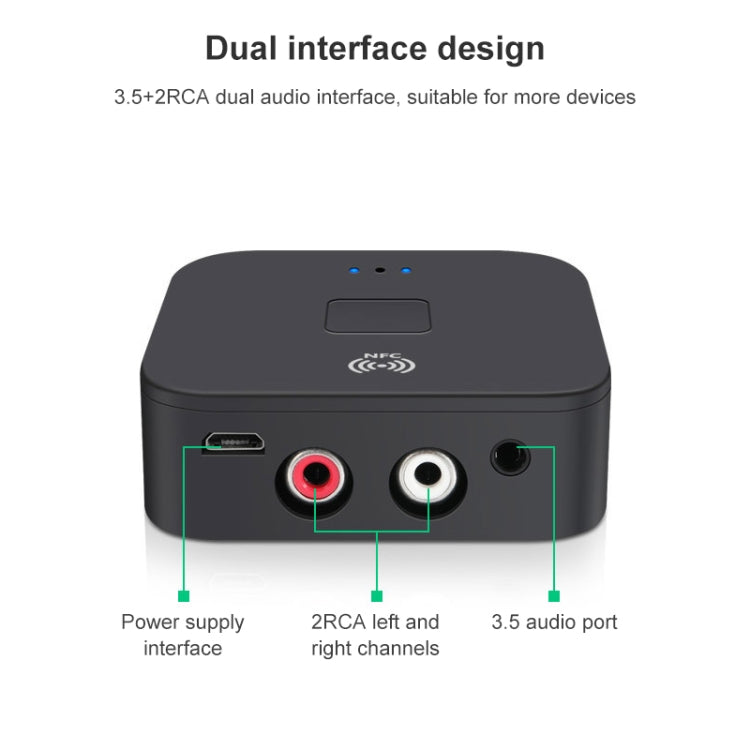 B11 藍牙5.0接收器 AUX NFC 轉 2 x RCA 音頻適配器