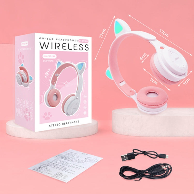 M6 發光貓耳雙色可摺疊頭戴式藍牙耳機帶3.5mm插孔&TF卡槽