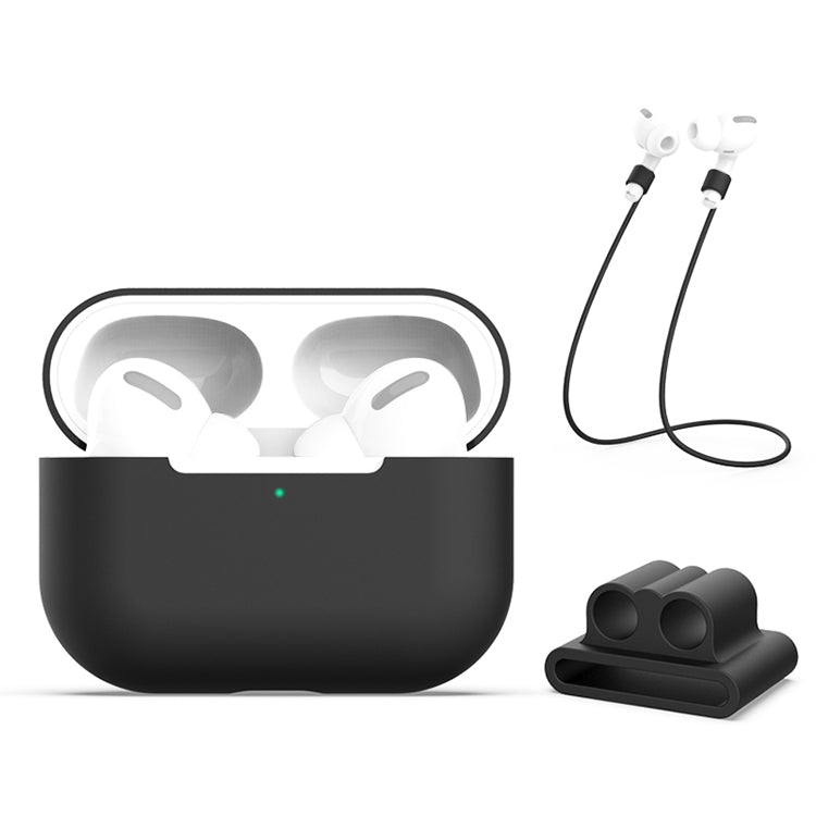 適用於AirPods Pro 3合一 硅膠耳機保護套+耳機掛扣+防丟繩套裝