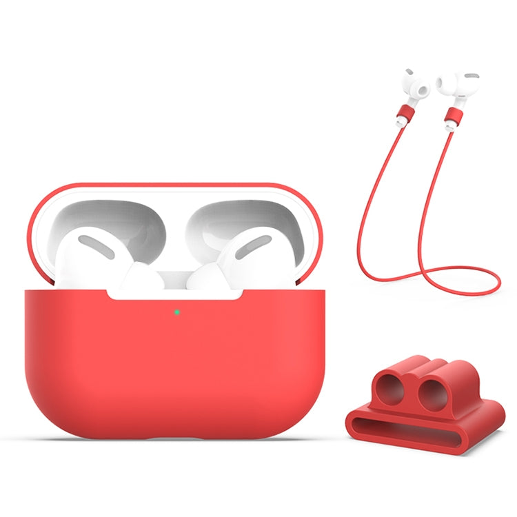 適用於AirPods Pro 3合一 硅膠耳機保護套+耳機掛扣+防丟繩套裝