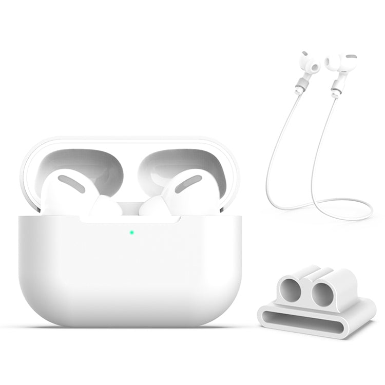 適用於AirPods Pro 3合一 硅膠耳機保護套+耳機掛扣+防丟繩套裝