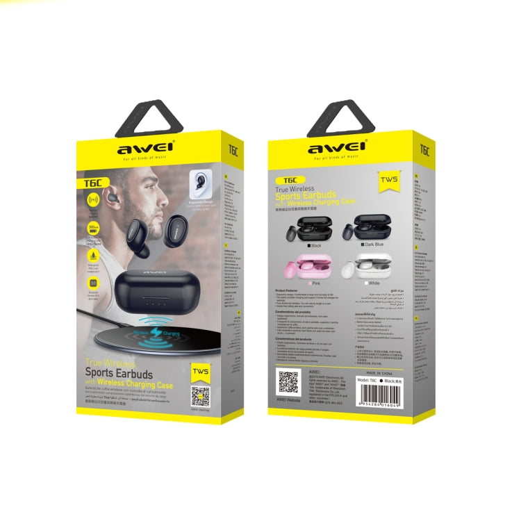 awei T6C 藍牙5.0立體聲TWS無線雙耳藍牙耳機, 支持無線充功能