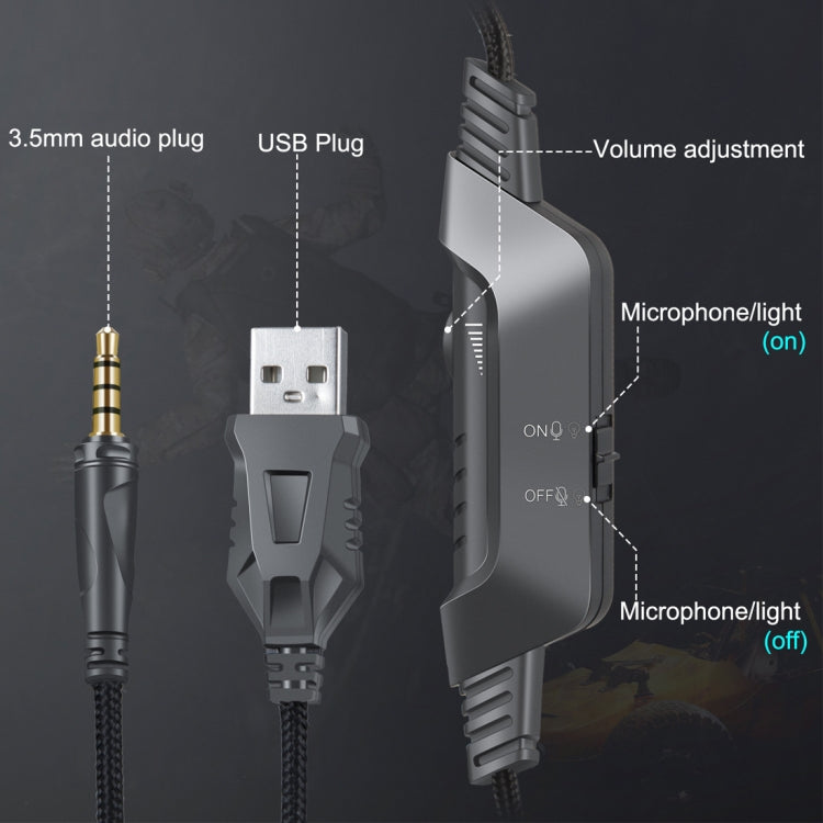 ONIKUMA K6 頭戴式有線發光電腦遊戲耳機 帶麥克風&RGB色LED燈