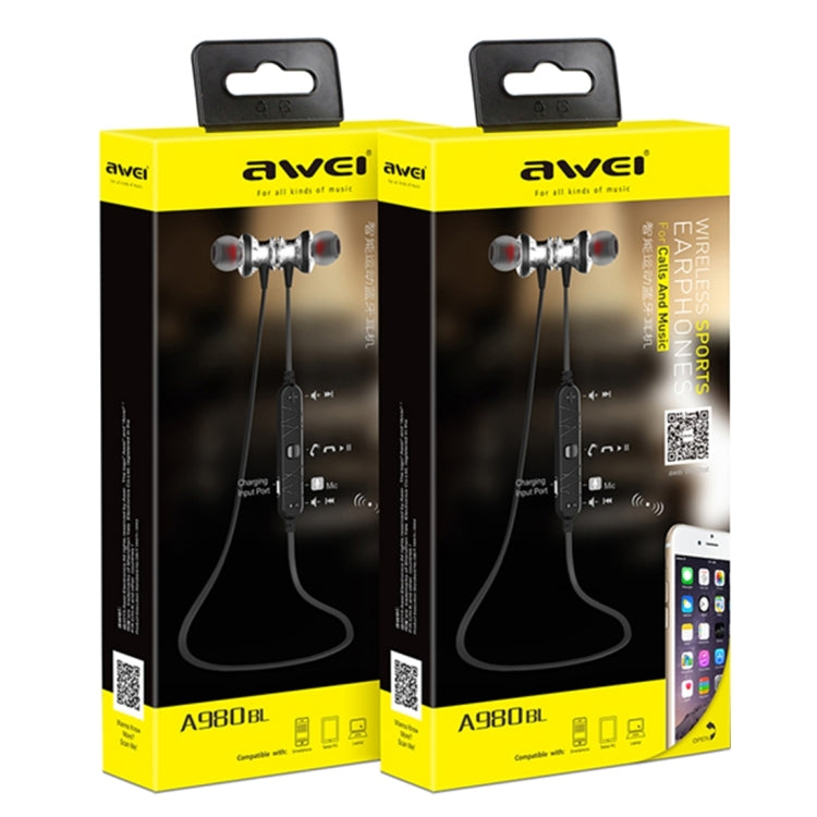 AWEI A980BL 無線運動磁性藍牙耳機帶線控，支持免提通話