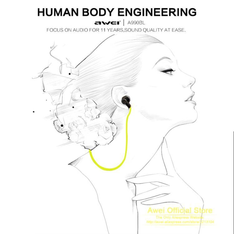 AWEI A990BL 無線運動藍牙立體聲耳機帶線控+麥克風，支持免提通話