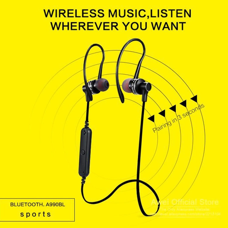 AWEI A990BL 無線運動藍牙立體聲耳機帶線控+麥克風，支持免提通話