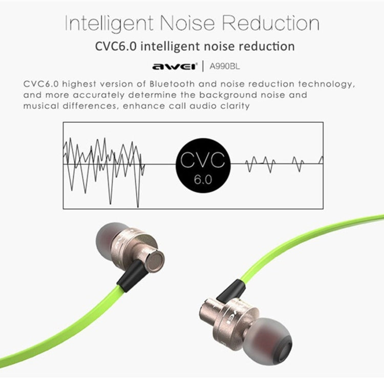 AWEI A990BL 無線運動藍牙立體聲耳機帶線控+麥克風，支持免提通話