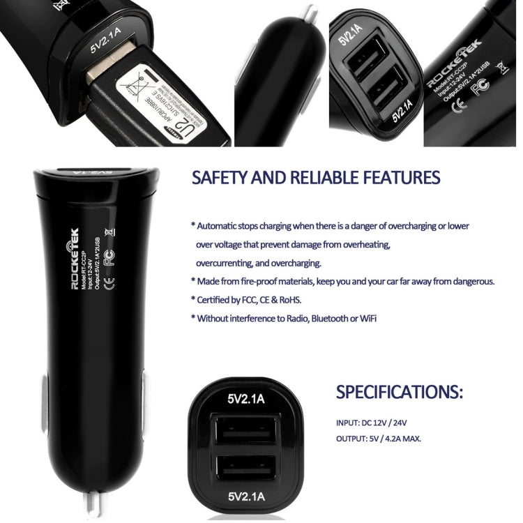 ROCKETEK CC2P DC 5V 4.2A 雙USB智能車載充電器
