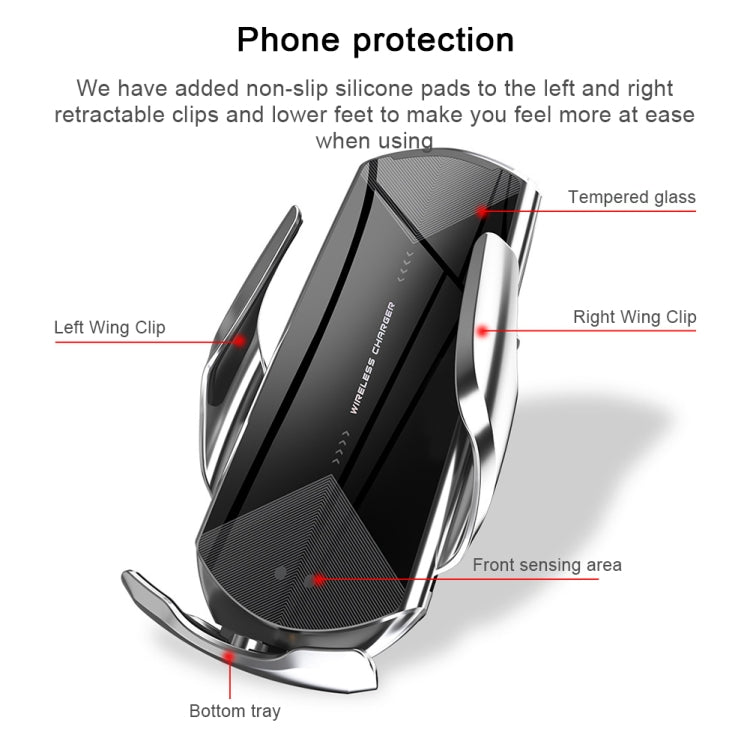 Q2 15W 可萬向旋轉紅外感應磁吸車載無線充電手機支架 帶Micro USB+8 Pin+Type-C磁吸接頭