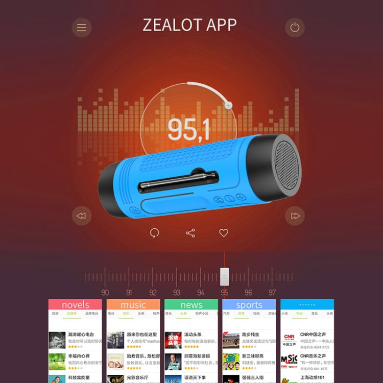 ZEALOT A2 多功能重低音無線藍牙音箱，內置麥克風 支持藍牙通話&AUX & TF卡&LED燈