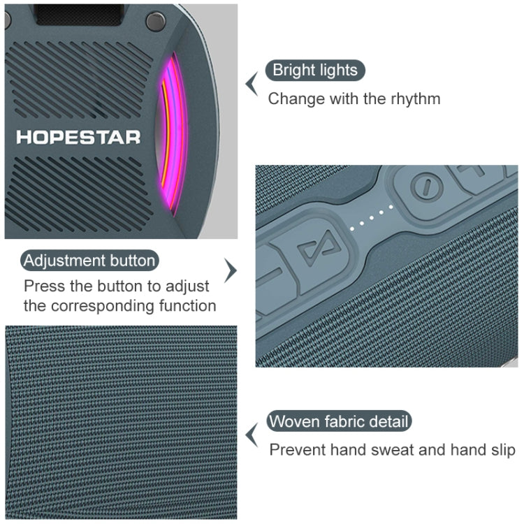 HOPESTAR H24 Pro TWS 便攜式戶外防水織布紋理藍牙音箱帶節奏燈，支持免提通話&U盤&TF卡&3.5mm AUX&FM