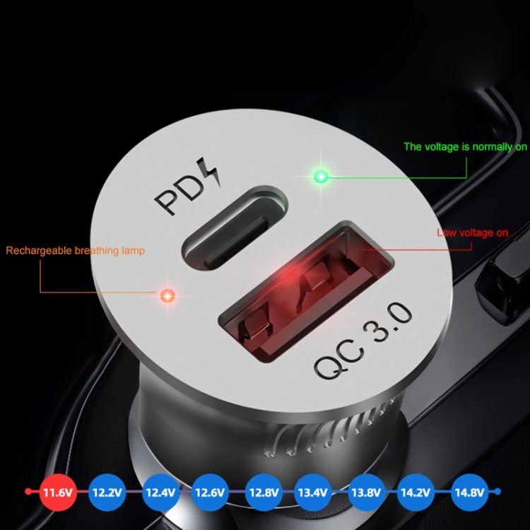 PD Type-C + QC3.0 USB 快速充電車載充電器帶雙LED指示燈