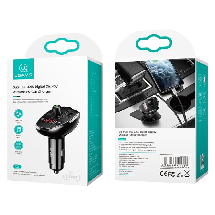USAMS US-CC115 C21 雙USB 3.4A數顯藍牙FM車充