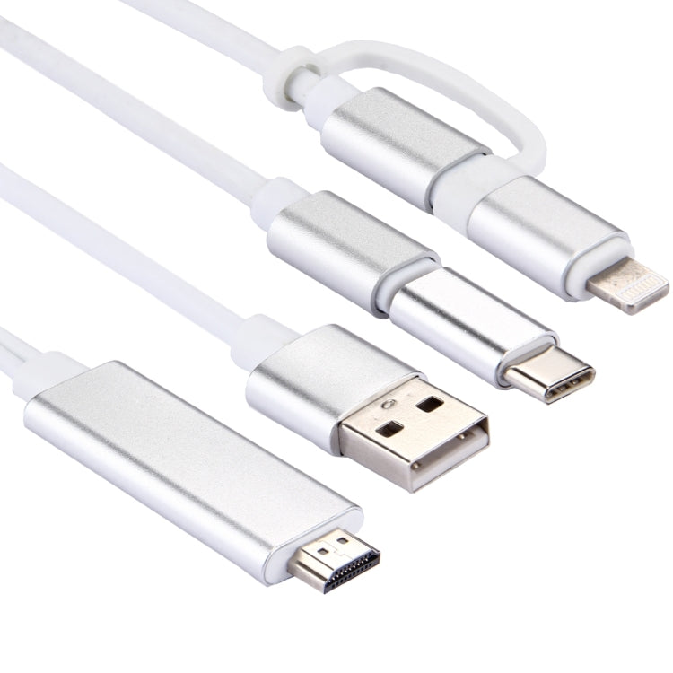 3 合1 Micro USB & 8 Pin & Type-C 轉 HDMI 高清1080P HDTV 視頻轉接適配線