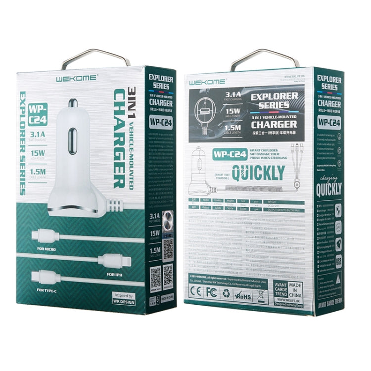 WK WP-C24 3.1A 探索3合1暢享版 8 Pin / Micro USB / Type-C 數據線+ USB 車充