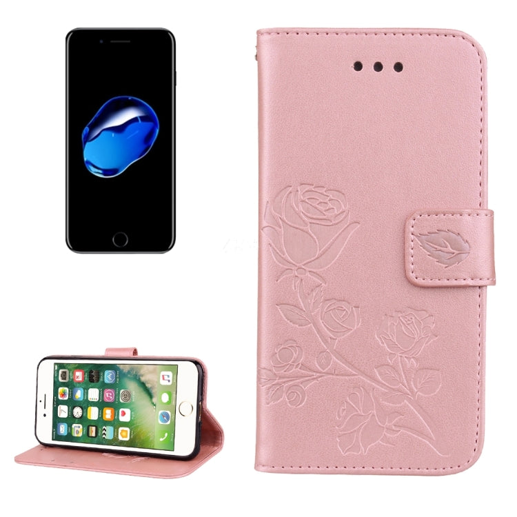 適用於蘋果 iPhone 8 Plus & 7 Plus   玫瑰壓花圖案 左右開皮套帶支架 卡槽 錢包