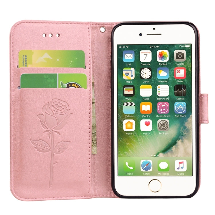 適用於蘋果 iPhone 8 Plus & 7 Plus   玫瑰壓花圖案 左右開皮套帶支架 卡槽 錢包