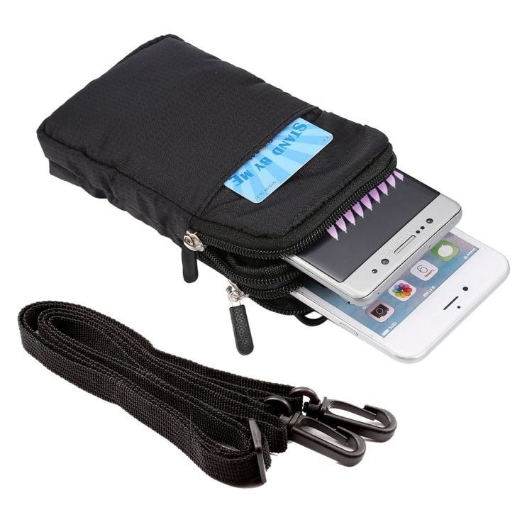 6.0寸以下手機通用 多功能格紋雙格拉鏈休閑運動掛腰包/斜挎包 尺寸：16.5x9.0x3.0cm
