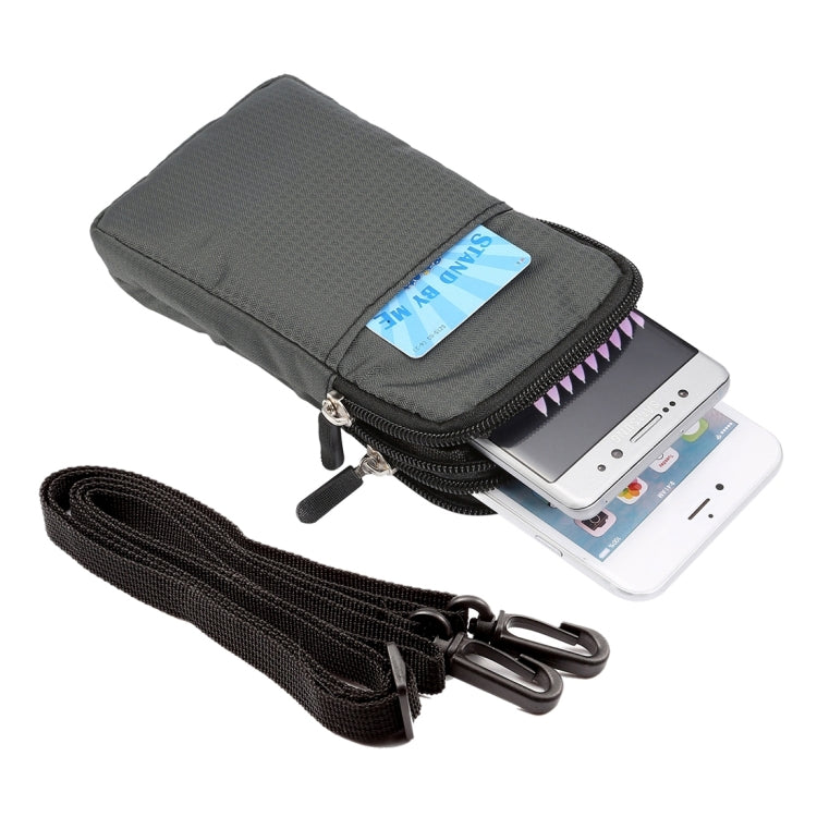 6.0寸以下手機通用 多功能格紋雙格拉鏈休閑運動掛腰包/斜挎包 尺寸：16.5x9.0x3.0cm