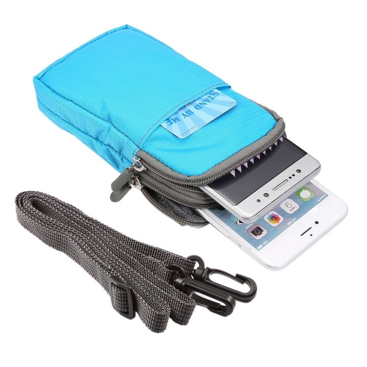 6.0寸以下手機通用 多功能格紋雙格拉鏈休閑運動掛腰包/斜挎包 尺寸：16.5x9.0x3.0cm