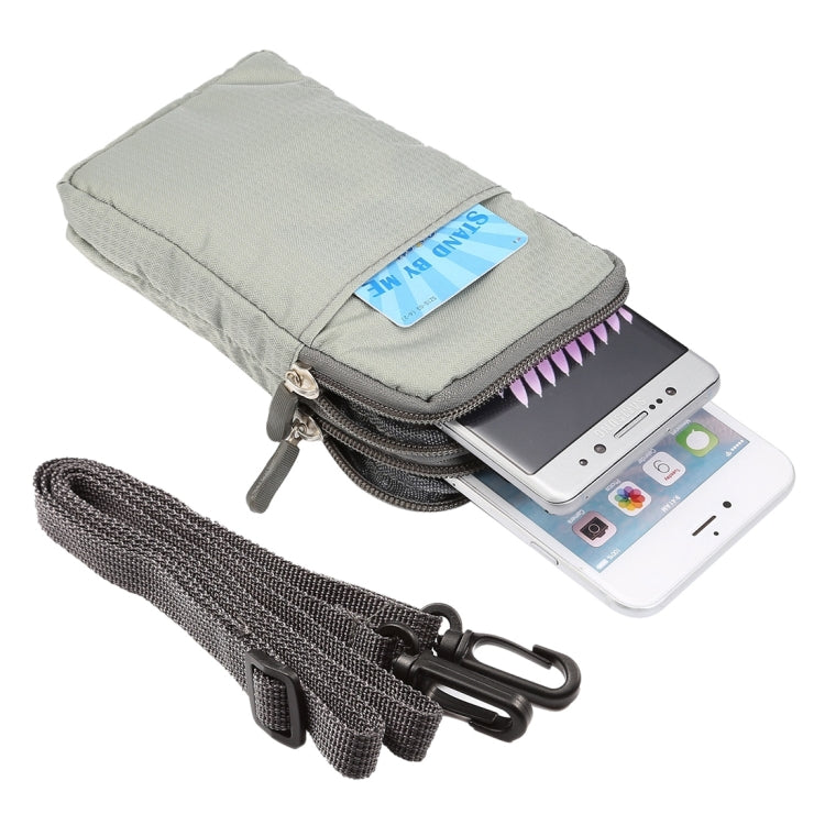 6.0寸以下手機通用 多功能格紋雙格拉鏈休閑運動掛腰包/斜挎包 尺寸：16.5x9.0x3.0cm