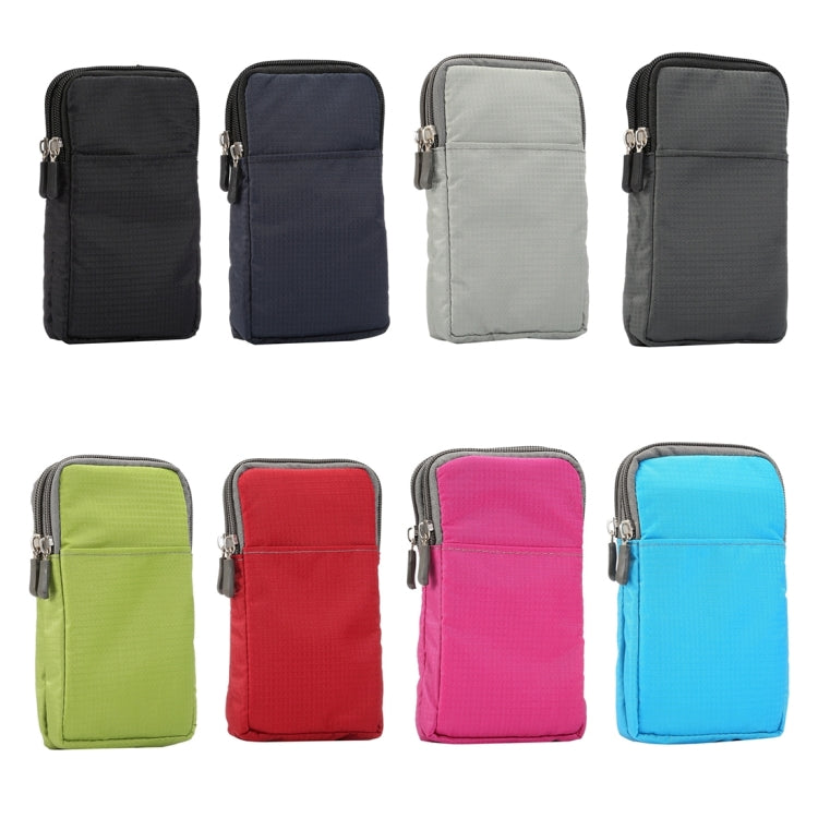 6.0寸以下手機通用 多功能格紋雙格拉鏈休閑運動掛腰包/斜挎包 尺寸：16.5x9.0x3.0cm