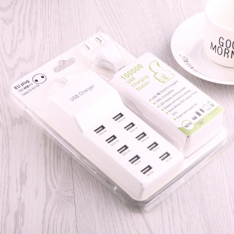 5V 2.4A / 2.1A / 1A 10個USB接口充電器適配器，歐規