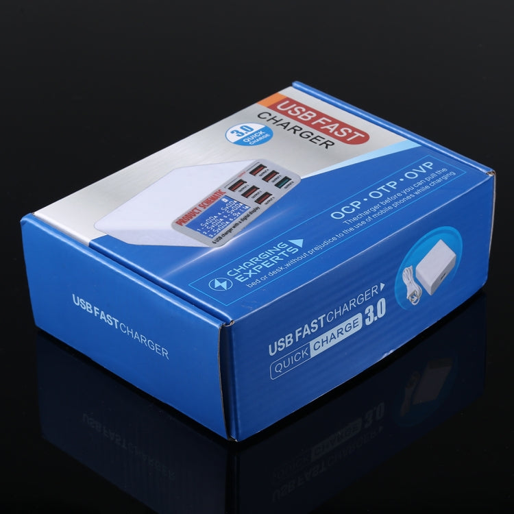 899 30W QC 3.0 6個USB端口快速充電器，帶LCD数字显示屏，歐規