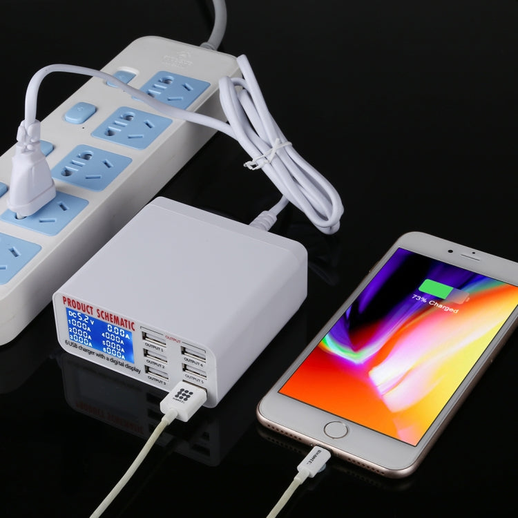 899 30W QC 3.0 6個USB端口快速充電器，帶LCD数字显示屏，歐規