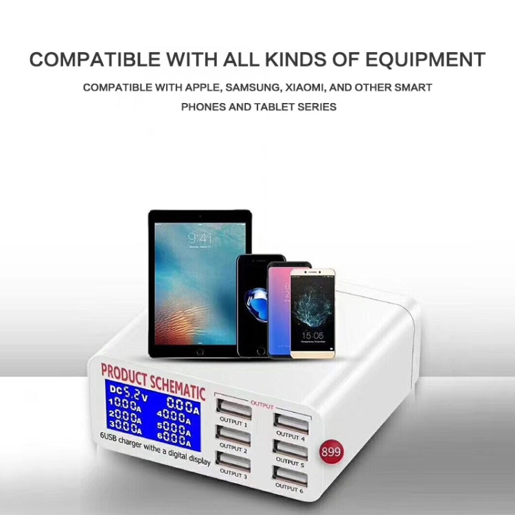 896 40W QC 3.0 6個USB端口快速充電器，帶LCD数字显示屏，歐規
