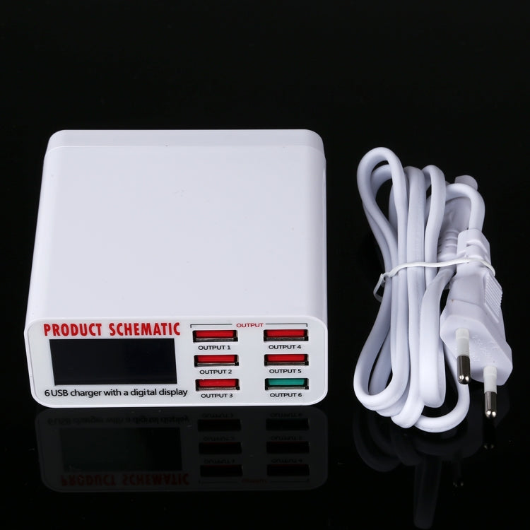 896 40W QC 3.0 6個USB端口快速充電器，帶LCD数字显示屏，歐規