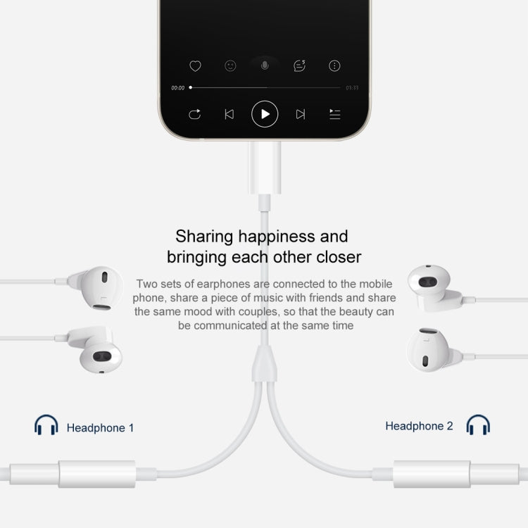 MH027 2合1AUX音頻適配器 雙3.5mm母頭 轉 8 Pin 公頭 音頻轉接器 線長：約16cm