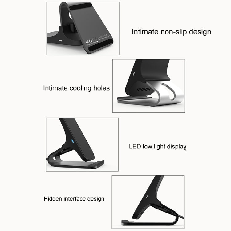 HAMTOD M5 15W鋁合金支架智能雙線圈Qi標準無線充電器 帶指示燈，支持快充